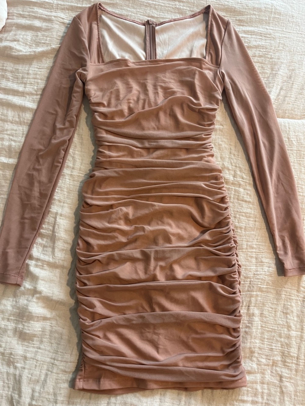 SHEIN Ruched Long-Sleeve Bodycon Dress in Mauve